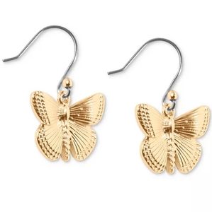 Gold-Tone Etched Butterfly Drop Earrings